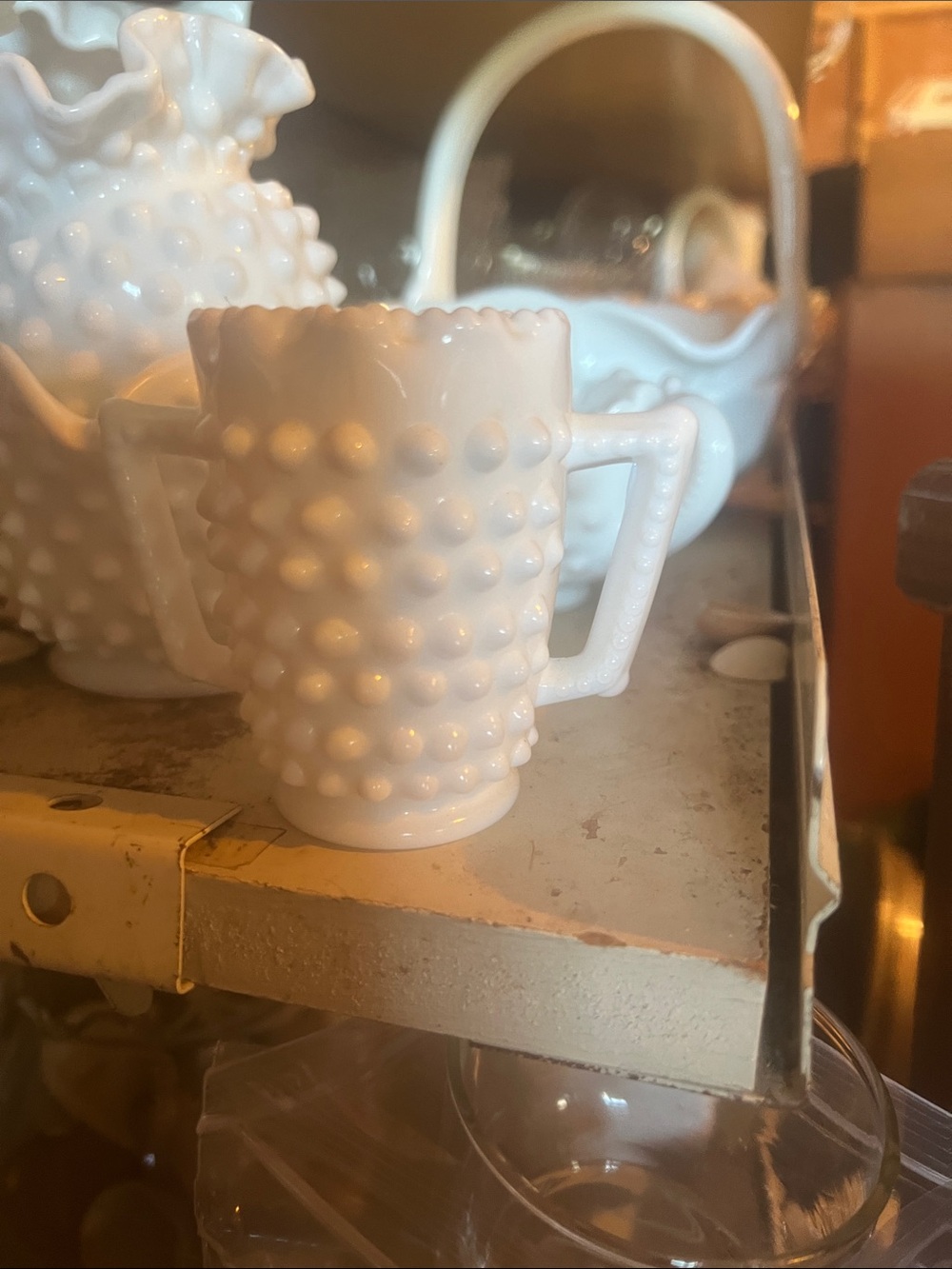 Vintage White Hobnail Milk Glass Creamer with Handles Al - Picture 1 of 3